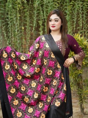 Luxury Kashmiri Embroidery Shawl with Rusha Stone Finish