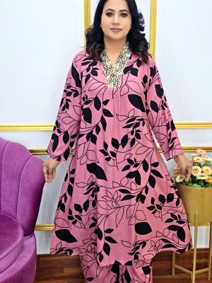 Premium Imported Linen Co-ords Set with Embroidery Neck Panel