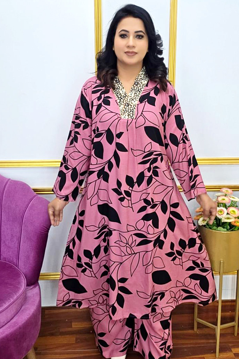 Premium Imported Linen Co-ords Set with Embroidery Neck Panel